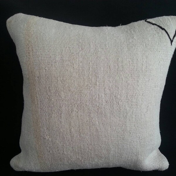 White hemp pillow,Handmade Wool Kilim Cushion,Sofa Pillow,Handwoven Decorative Turkish Kilim Color Cushion Cover Pillow,18x18 ınches