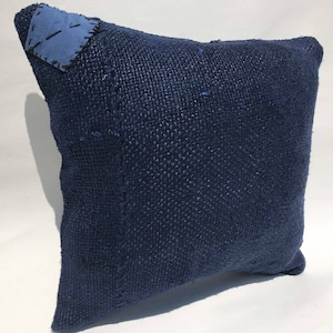 Navy blue Pillow , hemp Pillow , hemp Cushion Cover, sofa Pillow , Living Room Decoration, Handwoven Pillows , Pillow case , 16x16 inches