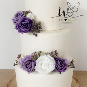 FULL SET Wedding Christening Cake Flower Arrangement Topper & Decorations Roses - mauve - Purple - Dusty