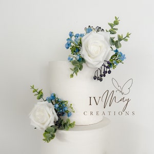 Cake Flowers - Wedding Cake Flowers - Cake Topper - White - Royal Blue - Navy Berries - Christening / Birthday cake decoration