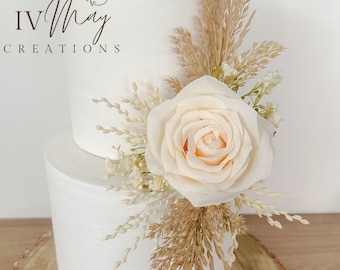 Cake Flowers - Wedding Cake Flowers - Cake Topper - Christening / Birthday cake - Cream silk roses, gypsophila artificial dried foliage