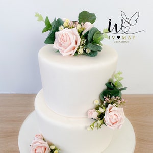 Blush pink Wedding christening cake flower arrangement topper mini eucalyptus roses more colours available