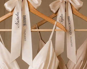 Personalised Wedding Hanger Bow | Satin Bridal Hanger Ribbon | Bride Dress Hanger Bow | Bridesmaid Gift | Wedding Morning Decor