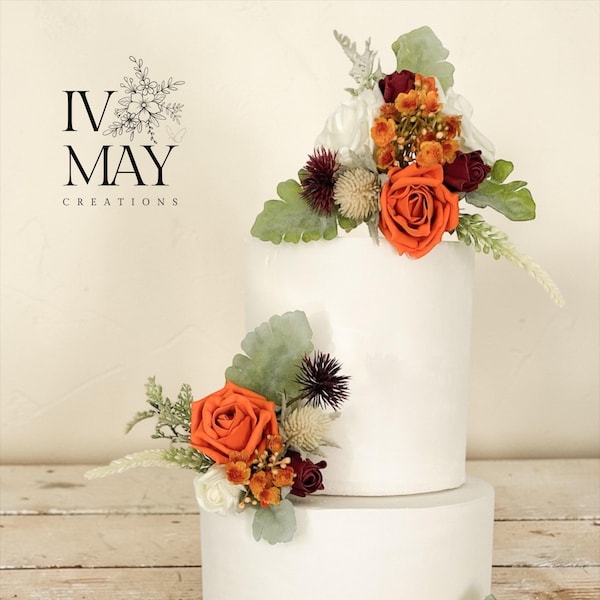 Burnt Orange Rose Cake Topper: Wedding Christening Flower Arrangement