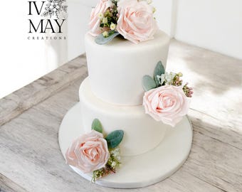 Blush Pink Foam Rose Cake Flowers: Wedding Cake Topper