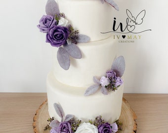 FULL SET Wedding Christening Cake Flower Arrangement Topper & Cake Decorations Foam Roses - Dusty purple - Mauve - Lilac