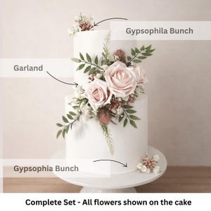 Ivory - Blush Rose Cake Decoration | Gypsophila Bunch & Garland | Wedding Cake Topper Flowers afbeelding 3