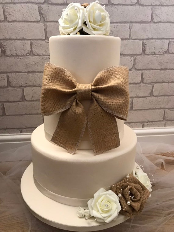 Handmade Wedding Birthday Christening Cake Large Hessian Bow Etsy