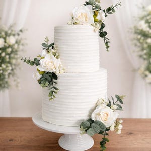 Artificial Cream Rose Cake Flowers – Eucalyptus Wedding Cake Floral Arrangement - Gypsophila Wedding Bild 1
