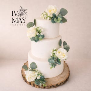 FULL SET Wedding Christening Cake Flower Arrangement Topper & Decorations Roses - Silk Rose - ivory