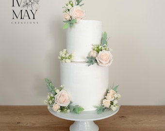 Blush Pink Rose Cake Topper: Gypsophila & Eucalyptus Wedding Floral