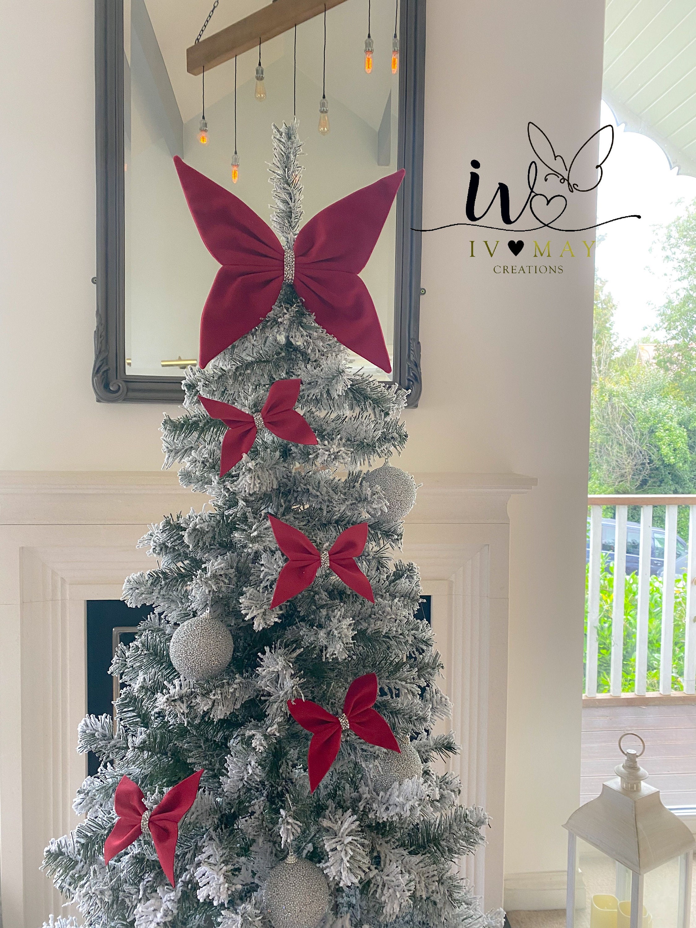 Red Velvet Christmas Tree Bows Christmas Tree Butterflies Etsy UK