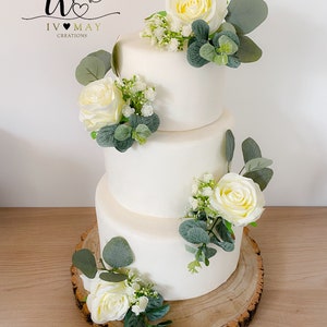 FULL SET Wedding Christening Cake Flower Arrangement Topper & Decorations Roses - Silk Rose - ivory