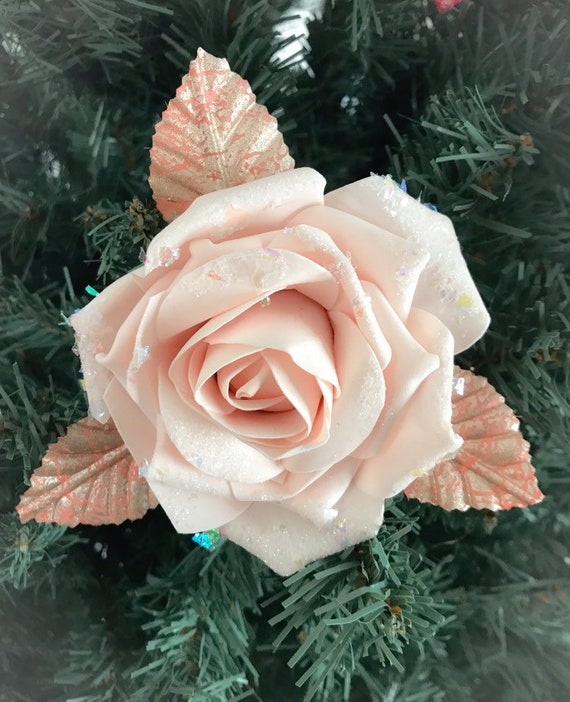 Christmas Tree Clip On Glitter Foam Roses Rose Gold Blush Pink Etsy