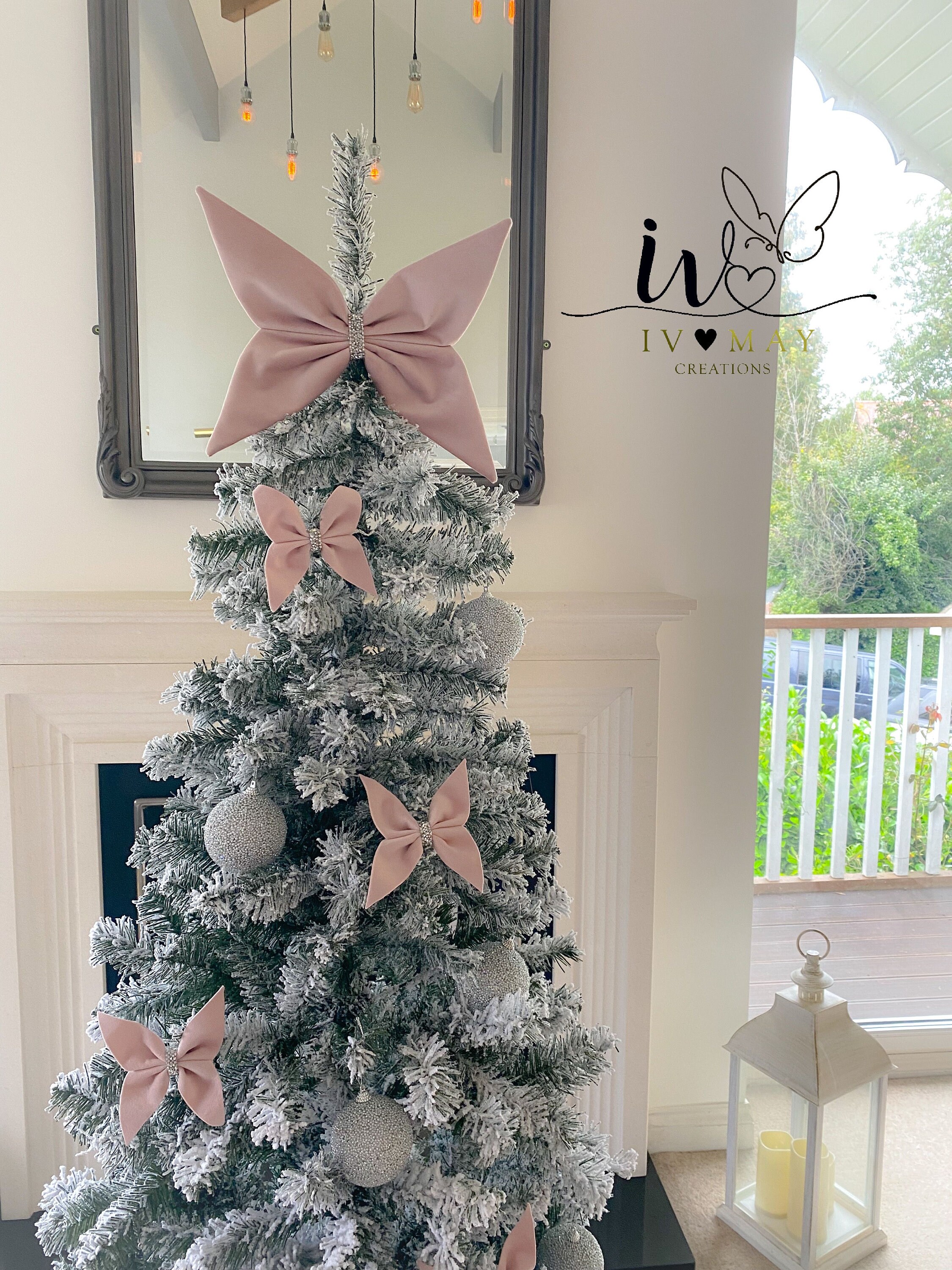 Blush Pink Velvet Christmas Tree Bows - Christmas Tree Butterflies Bows ...