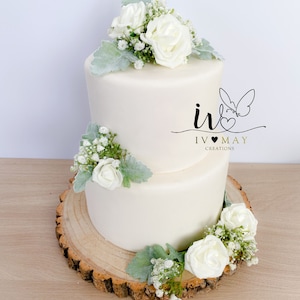 CONJUNTO COMPLETO de adornos para tartas de boda con hojas de gypsophila y dusty miller, arreglos florales