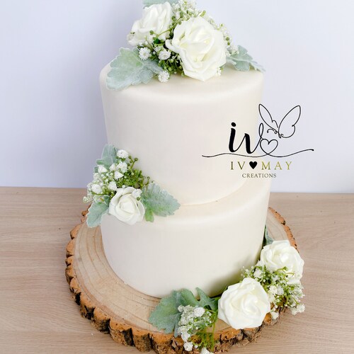 FULL SET Gypsophila and Dusty Miller Leaf Cake Topper Wedding