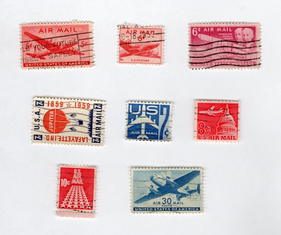 8 Different U. S. Air Mail Postage Stamps 1944-1968 Cancelled FREE SHIP