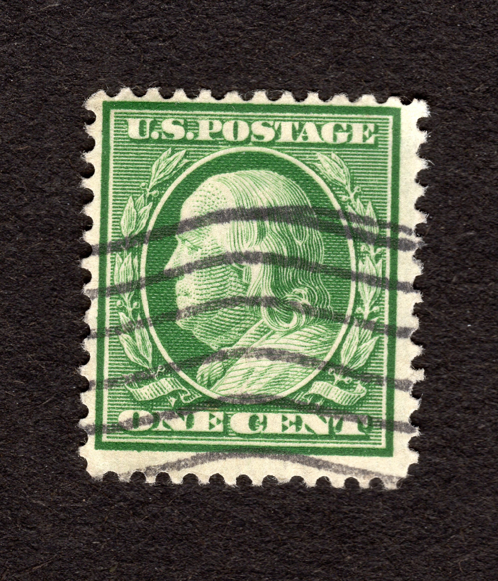 1c Franklin, US Postage Stamp, Green Facing left 331, Perf 12,1908