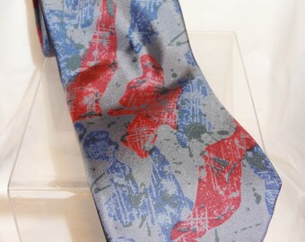 Vtg BENCHMARK, 100% silk neck tie, pattern on gray, 60", 3 1/2"