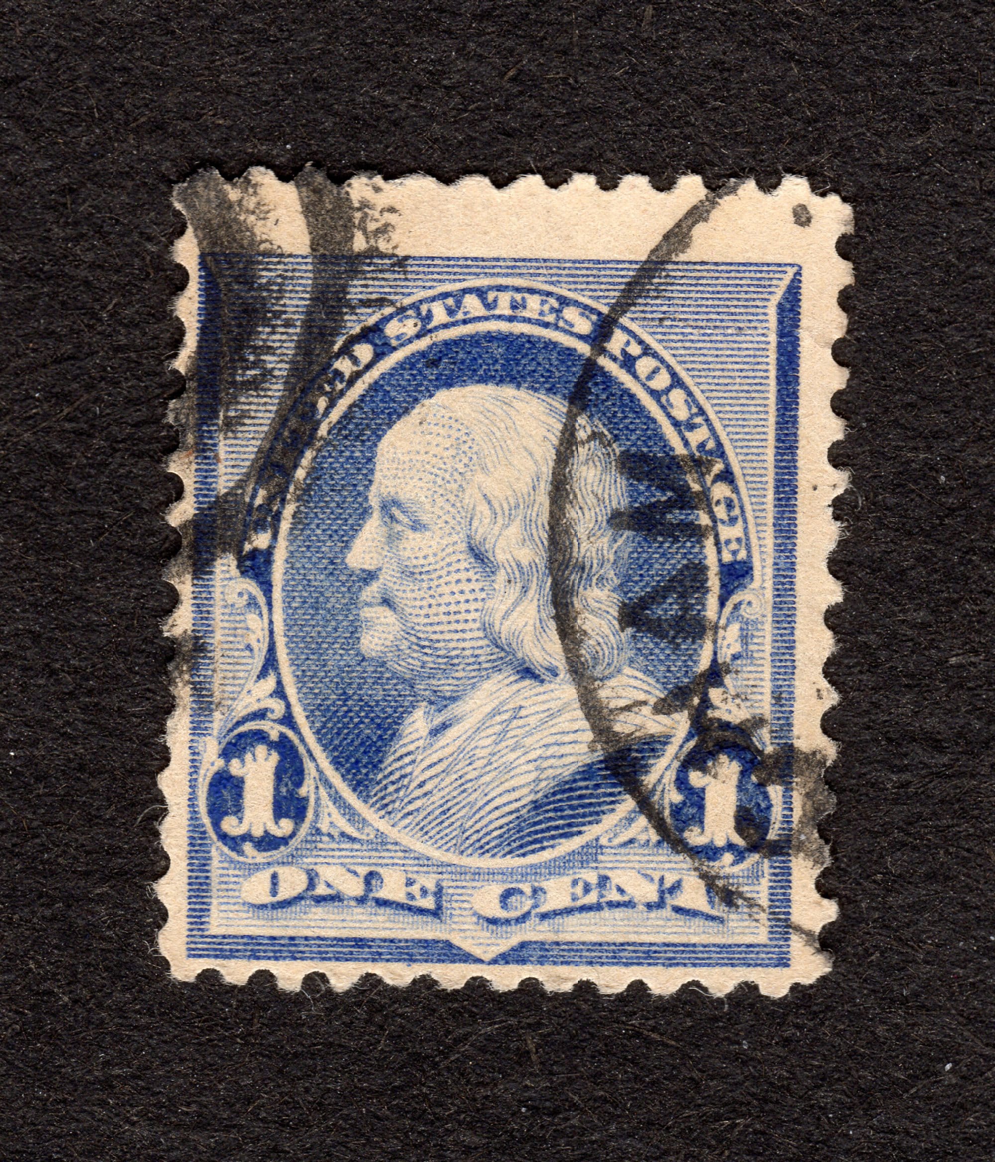 1c Franklin,1890-93, Dull Blue, US Postage Stamp, Facing left, #219, Perf 12