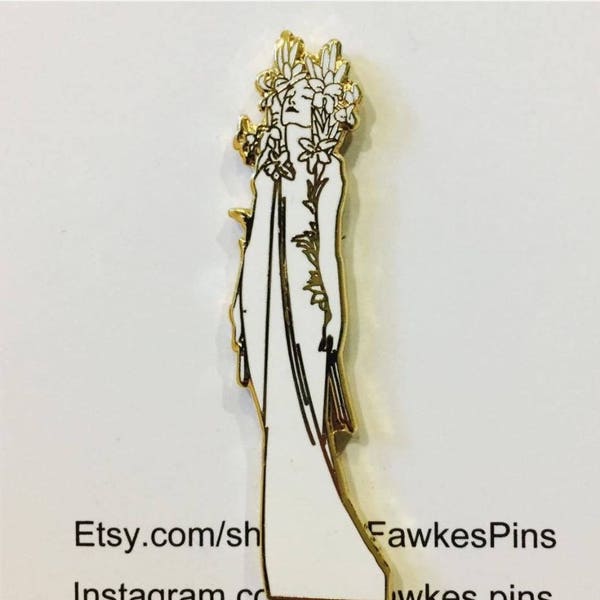 Alphonse Mucha Forest Walk Hard Enamel Pin White & GOLD  Art Nouveau Gustav Klimt Aubrey Beardsley