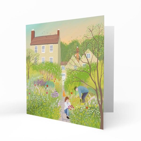 Marmalade's Garden greetings card. Valentines, engagement, or anniversary card. Spring romance. Perfect for gardeners and cat lovers.