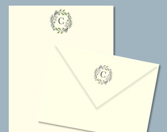 Luxury Floral Monogrammed Personalised Stationery. Letter writing paper and envelopes. Floral design. Vintage Style Notepaper and Envelopes.