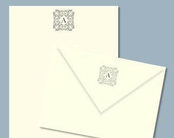 Luxury Acanthus Monogrammed Personalised Stationery. Letter writing paper and envelopes. Vintage Style Notepaper and Envelopes.