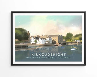 Kirkcudbright Harbour Art Print: Signed Scottish Travel Poster