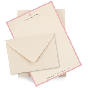 Personalised Pink Border with Heart Stationery Set: A5 Vintage Style Writing Paper