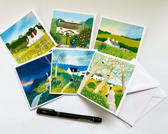 Cottage Collection - Notelets from original art. Pack of Six Notelet Cards featuring original paintings by Caroline Smith. Pack No3.