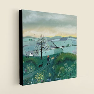 Early Start Canvas from an Original Painting by Caroline Smith. Canvas featuring a Scottish Landscape with dog walker, Wall art