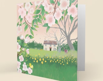 Floral greetings card - Apple Blossom Cottage. Birthday card, thank you card, anniversary card, housewarming card. Sending love.