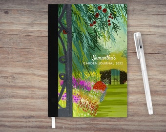 Personalised Gardeners Notebook. Hard cover linen effect featuring original art - Secret Garden. Gift for Gardeners. Notebook.