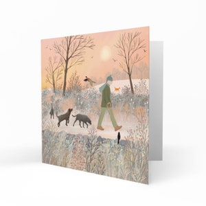 Winter Walk, greetings card. Winter walk with the dogs. Greetings cards handmade. Card for birthday, anniversary, housewarming or Thank Yous