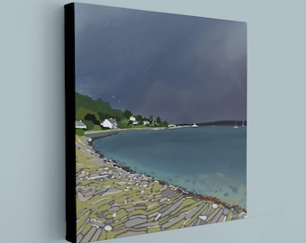 Lochranza, île d’Arran, toile d’après l’art original du paysage écossais par Caroline Smith. Toile feauring une vue de la baie de Lochranza