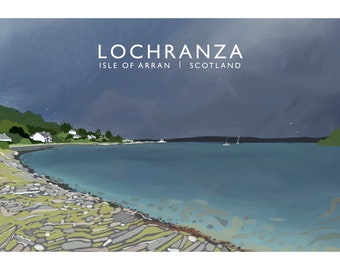 Lochranza, Isle of Arran, Scottish Travel Poster, Scottish Landscape, Wall Art, Quality Giclee Art Print signed by the Artist