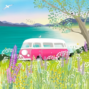 Staycation - Signed Giclee Print, Campervan on the shores of a Scottish Loch. Art print, Home Decor, Wall Art.