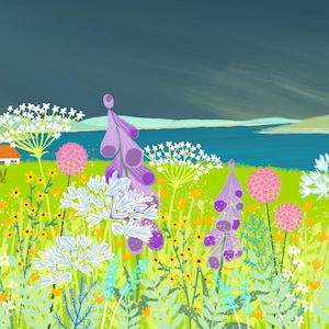Hebridean Summer - Signed Giclee Print. Art print, Home Decor, Office Art. Wildflowers on a remote Scottish Coast.