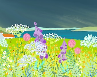 Hebridean Summer - Signed Giclee Print. Art print, Home Decor, Office Art. Wildflowers on a remote Scottish Coast.