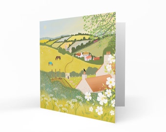 Summer Grazing, greetings card. British summer village. Greetings cards handmade. Card for birthday, anniversary, housewarming or Thank Yous