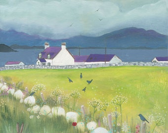 Calmdown Farm - a Scottish Landscape featuring the coastline of Wigtownshire.  From an original painting. Signed by artist