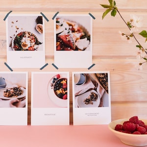 Set di cartoline per invito a cena, insalata, colazione, pasto leggero, fotografia di cibo