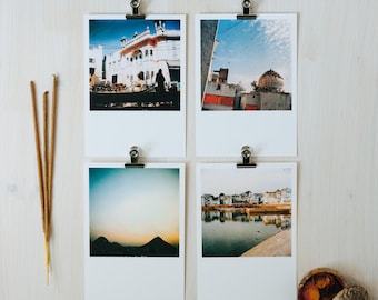 Postkartenset, Postkarte,Indien, Polaroid, Pushkar, Tempel, Landschaft, See, Himmel, Straßenleben, Orange, Straßenleben, Ghandi, Berge