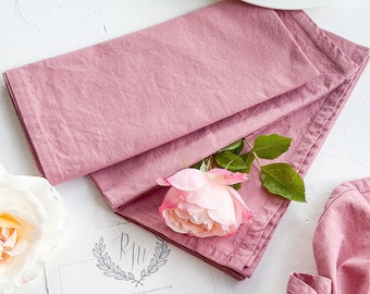 Dusty Rose hand dyed Washed cotton dinner Napkins Set 4 Rustic party linen Wedding Boho table decor Christmas Gift 16 inch cloth napkins