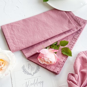 Dusty Rose hand dyed  16 inch Washed cotton dinner Napkins Set 4 pink Easter table decor Rustic linen Wedding Housewarming Gift cloth napkin