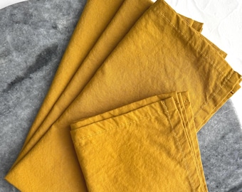 Mustard Napkins Set 4: cotton cloth Thanksgiving hostess gift, 16-inch Pre-washed Fall dinner linens