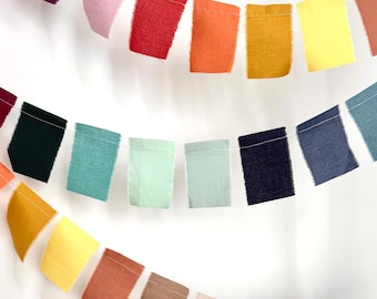 Multicolor hand-dyed Bunting: Rainbow cotton fabric garland – 16ft Banner for Birthday party, wall decor