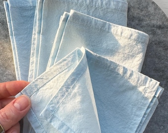 Hellblaue Servietten Set 4 : handgefärbte lauwarme Baumwolltücher Küchen Feuchttücher